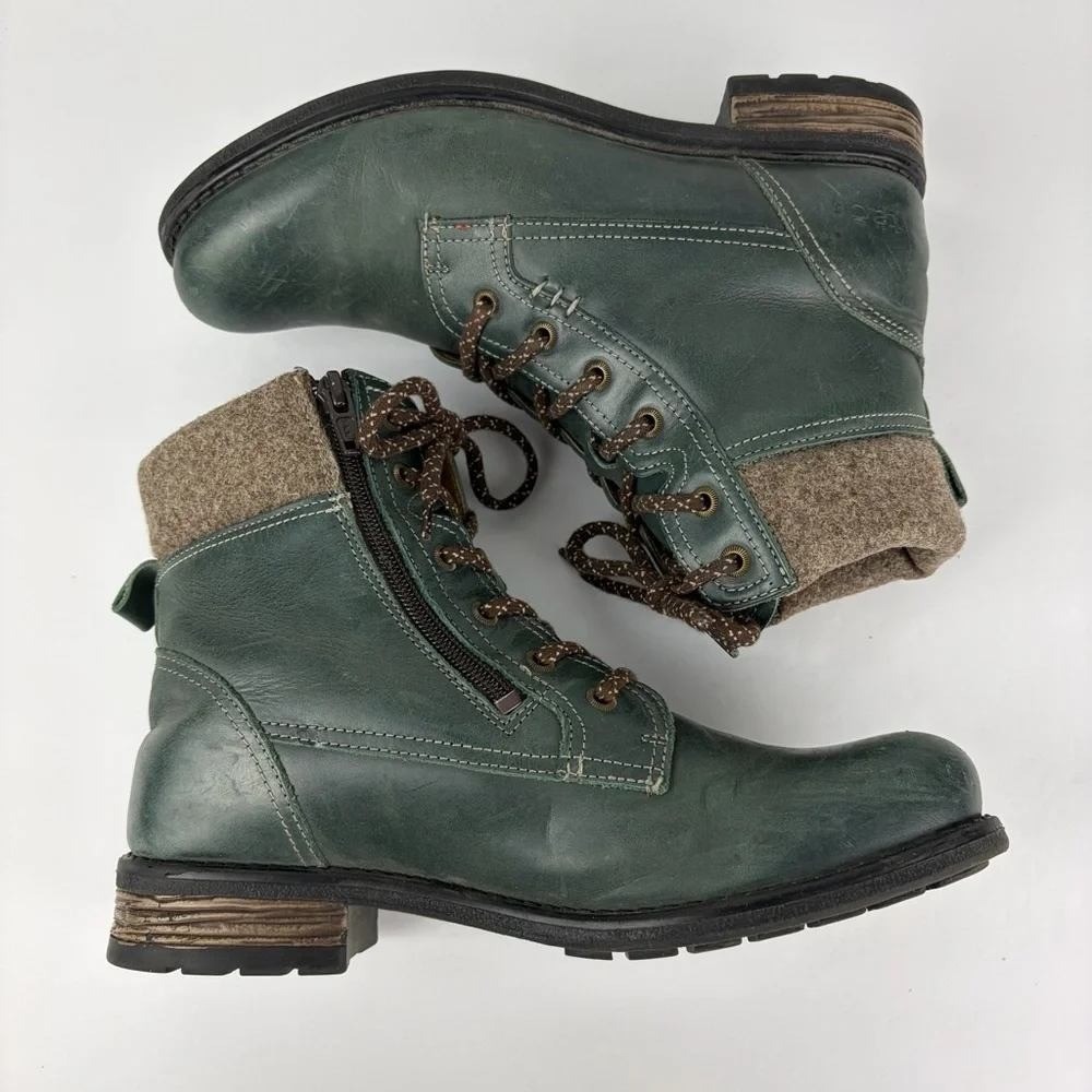 NIB Taos Womens 9 9.5 EUR 40 Green Leather Combat Boots Lace Up Side Zip